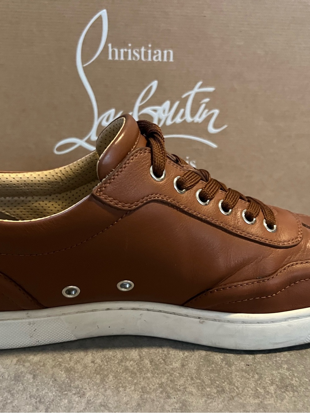 Christian Louboutin Men’s Brown Leather Low-Top Sneakers with White Sole - Picture 9 of 12